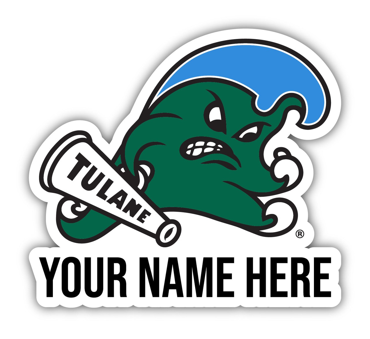 Personalized Customizable Tulane University Green Wave Vinyl Decal Sticker Custom Name