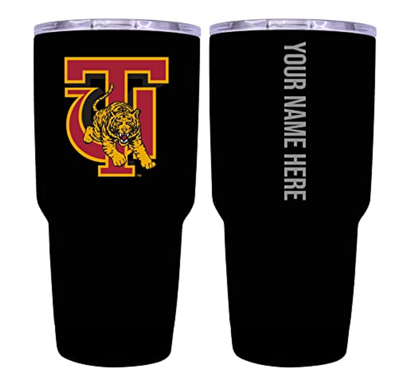 Collegiate Custom Personalized Tuskegee University, 24 oz Insulated Stainless Steel Tumbler with Engraved Name (Black)