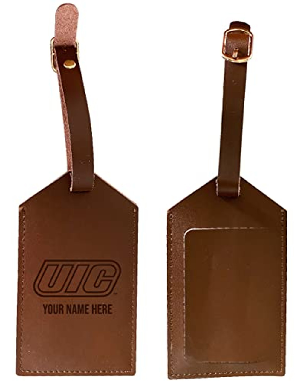 Personalized Customizable University of Illinois at Chicago Engraved Leather Luggage Tag with Custom Name