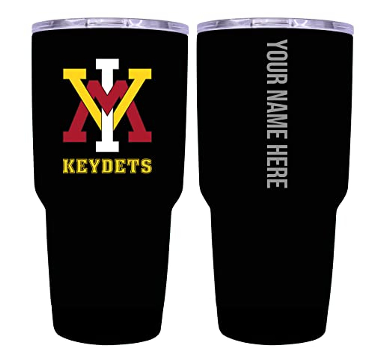 Collegiate Custom Personalized VMI Keydets, 24 oz Insulated Stainless Steel Tumbler with Engraved Name (Black)