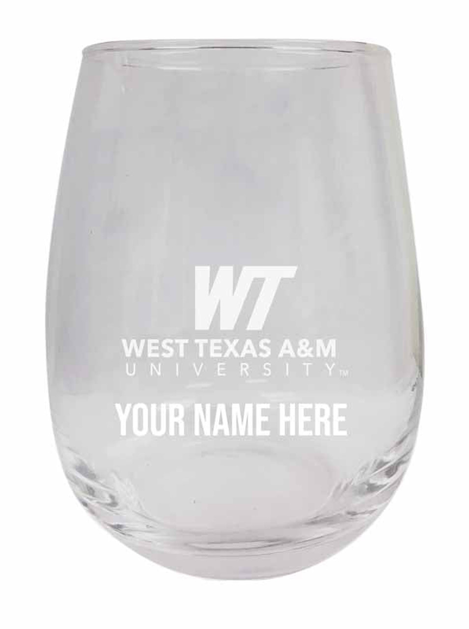 Personalized Customizable West Texas A&M Buffaloes Etched Stemless Wine Glass 9 oz With Custom Name