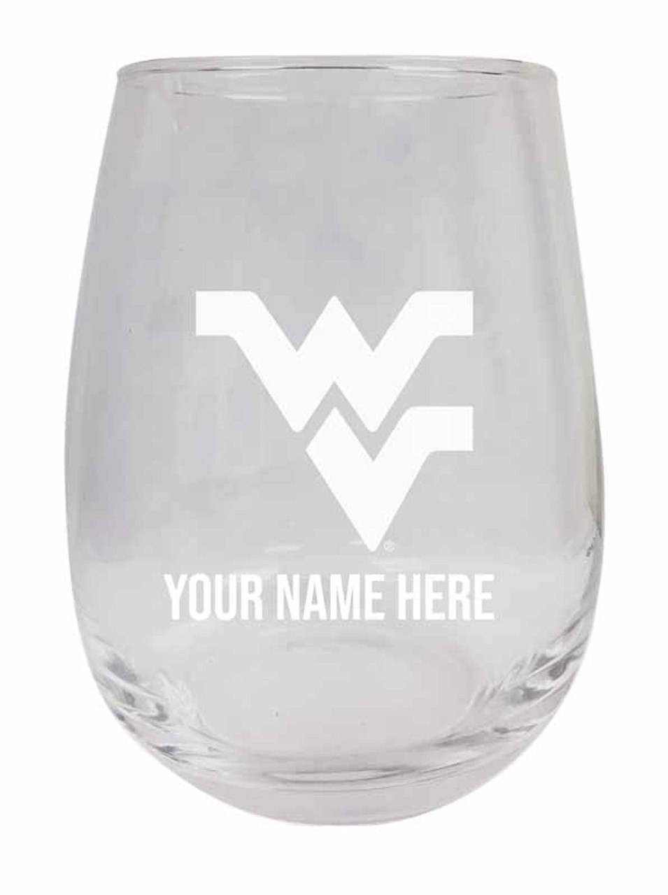 Personalized Customizable West Virginia Mountaineers Etched Stemless Wine Glass 9 oz With Custom Name