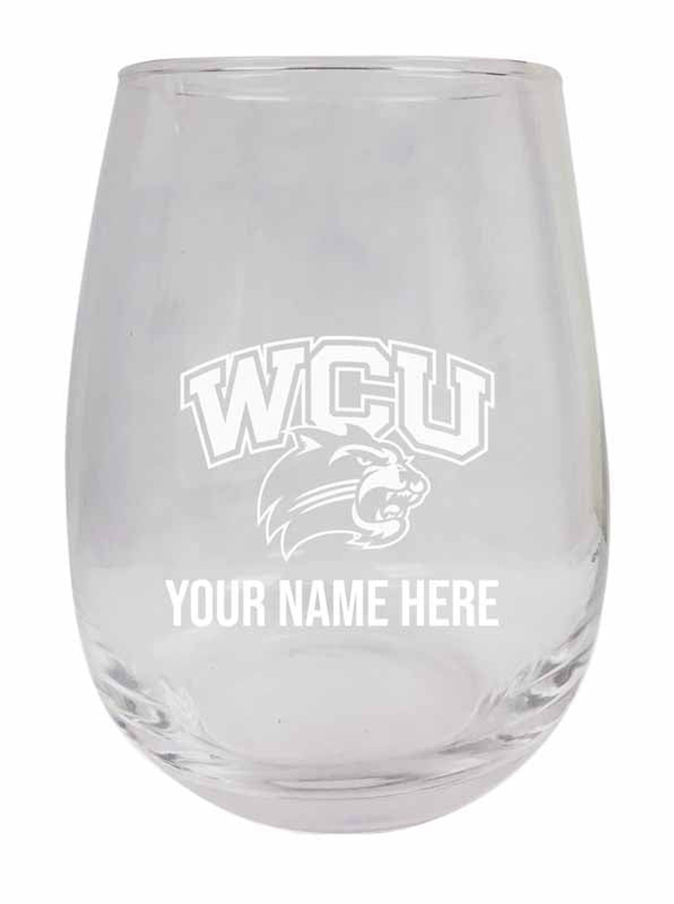 Personalized Customizable Western Carolina University Etched Stemless Wine Glass 9 oz With Custom Name