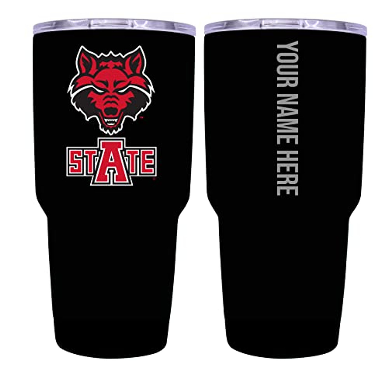 Collegiate Custom Personalized Arkansas State, 24 oz Insulated Stainless Steel Tumbler with Engraved Name (Black)