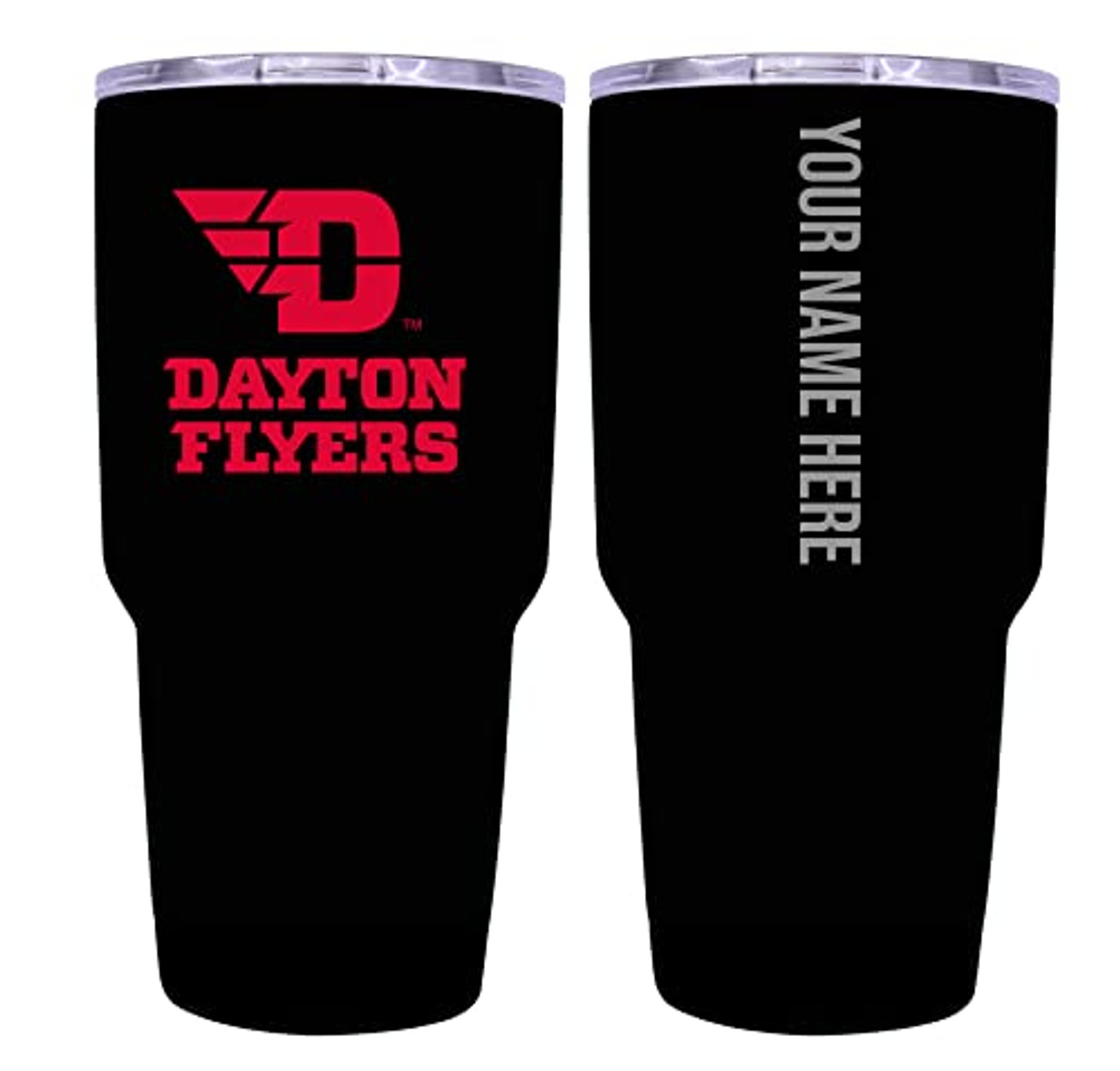 Collegiate Custom Personalized Dayton Flyers, 24 oz Insulated Stainless Steel Tumbler with Engraved Name (Black)