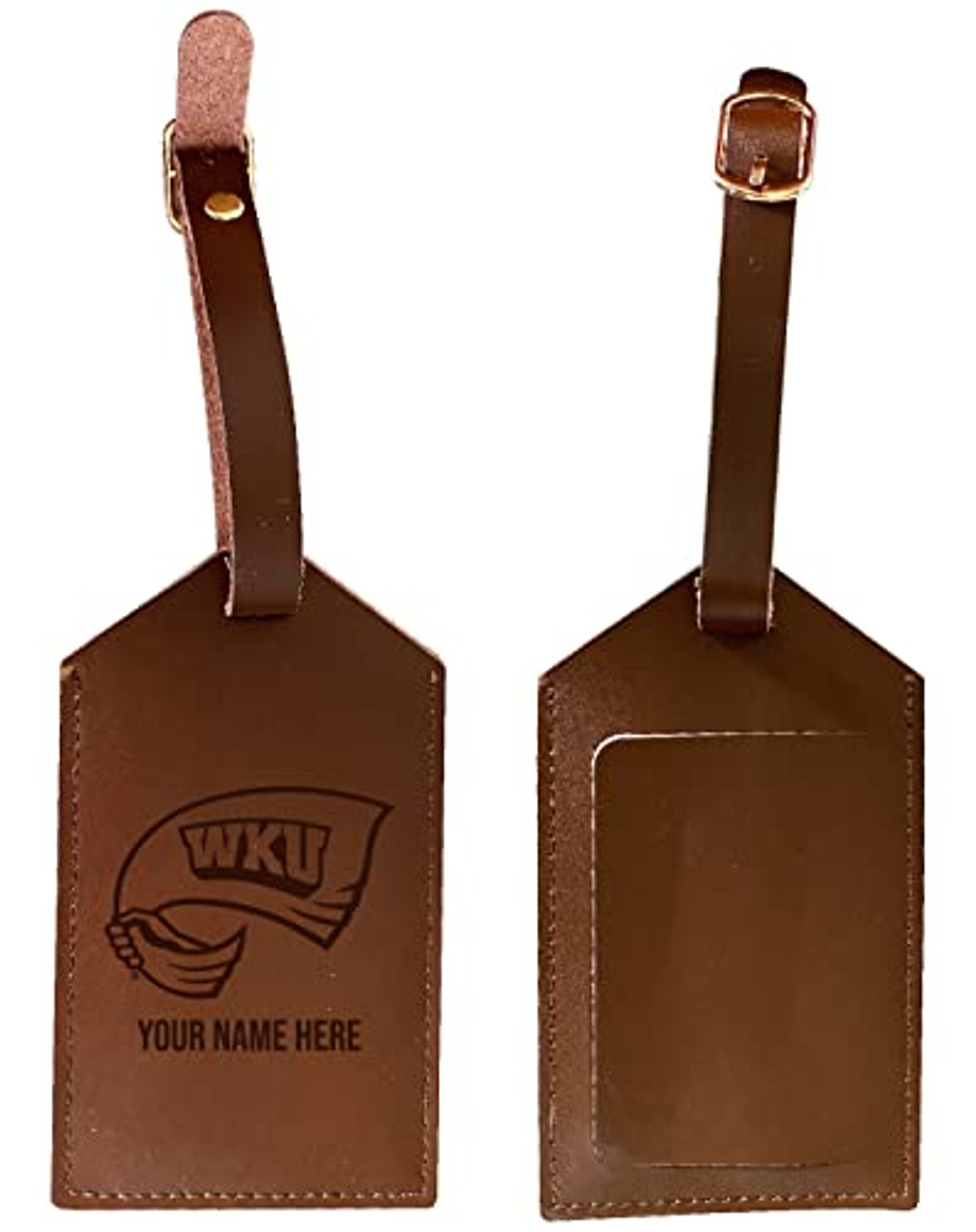 Personalized Customizable Western Kentucky Hilltoppers Engraved Leather Luggage Tag with Custom Name