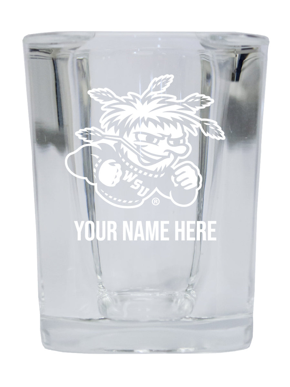 Personalized Customizable Wichita State Shockers Etched Stemless Shot Glass 2 oz With Custom Name