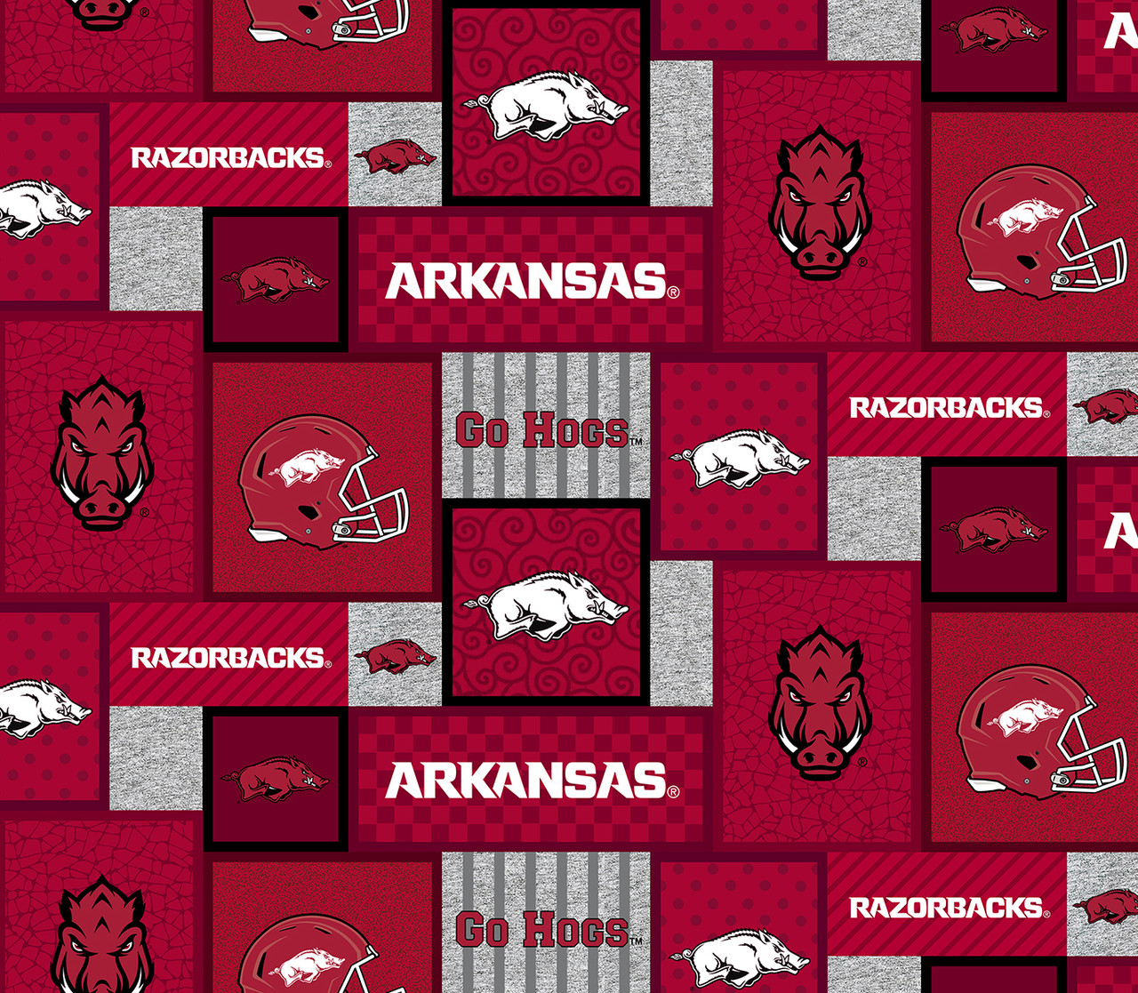 University of Arkansas Razorbacks College Patch Fleece Fabric Remnants