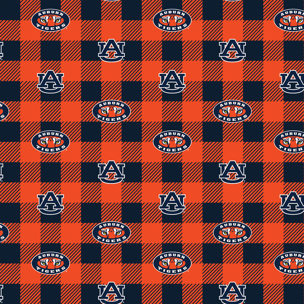 Auburn University Tigers Buffalo Plaid Fleece Fabric Remnants