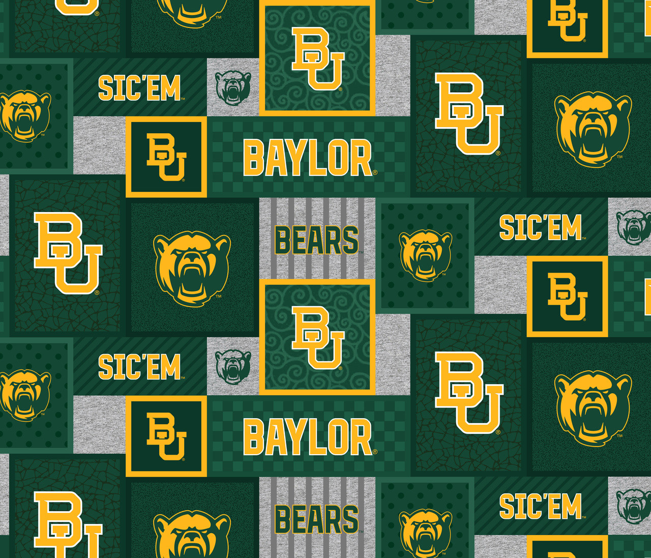 Baylor University Bears College Patch Fleece Fabric Remnants