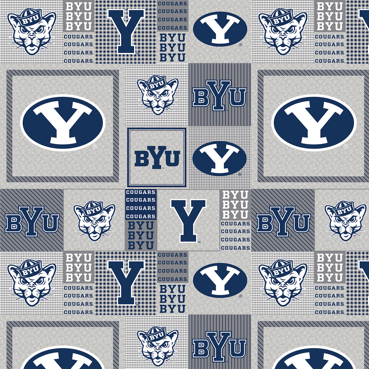 Brigham Young University BYU Cougars Grey Block Fleece Fabric Remnants