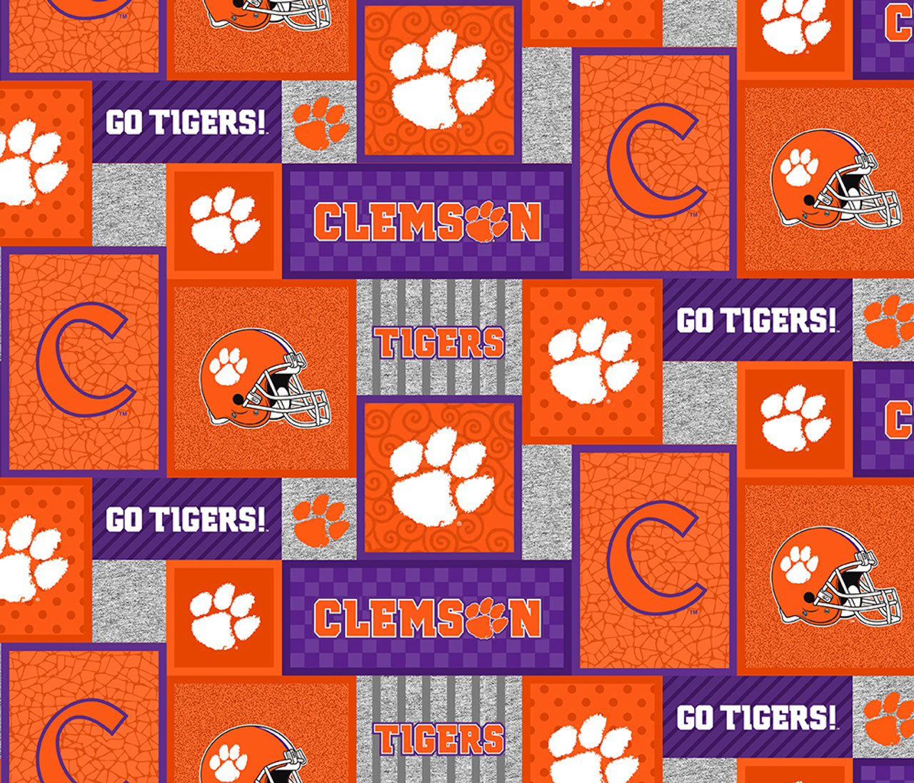 Clemson University Tigers College Patch Fleece Fabric Remnants