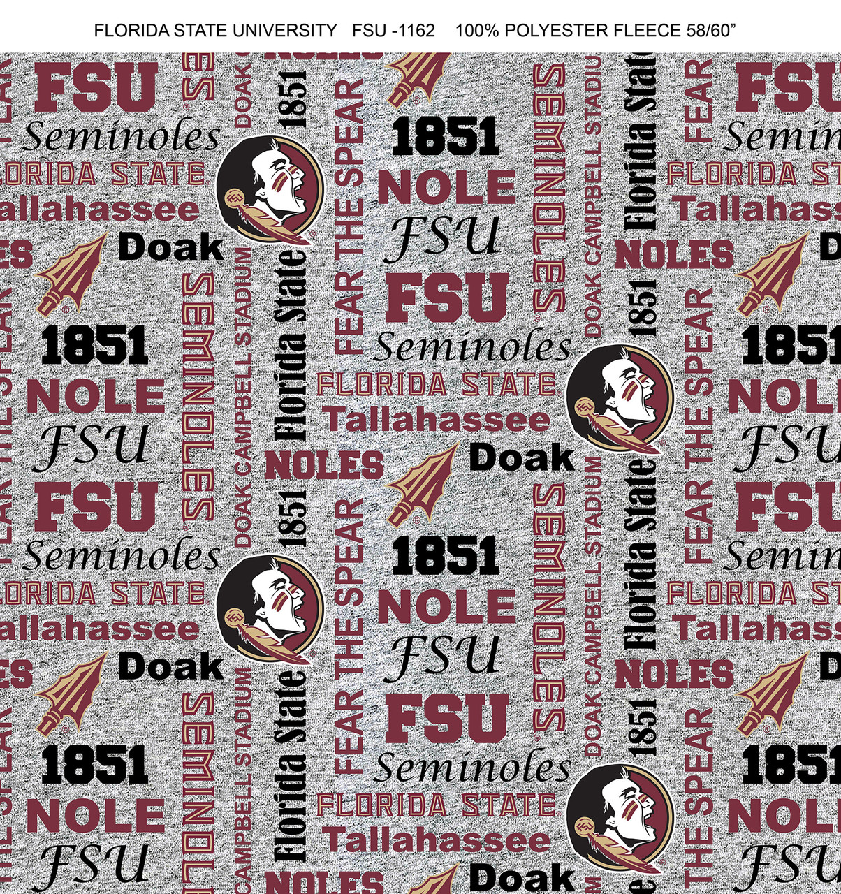 Florida State University FSU Seminoles Heather Verbiage Fleece Fabric Remnants