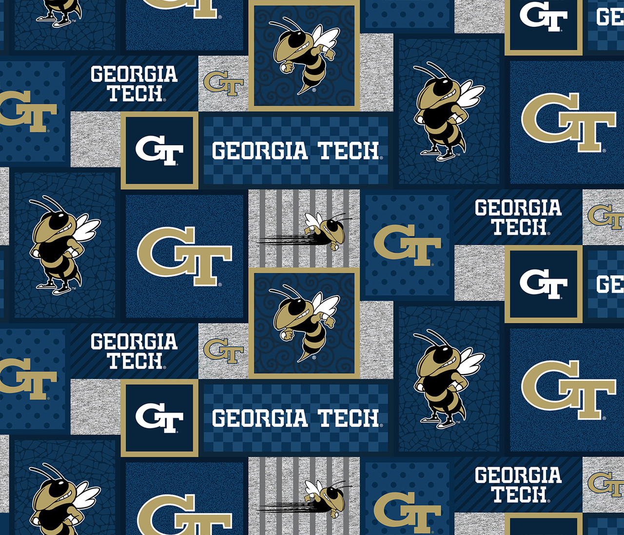 Georgia Tech Yellow Jackets College Patch Fleece Fabric Remnants