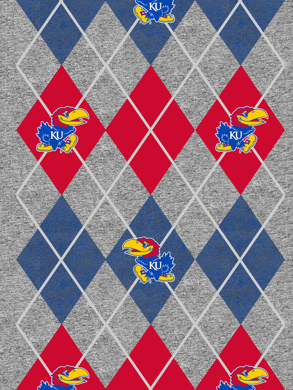 University of Kansas Jayhawks Heather Argyle Fleece Fabric Remnants