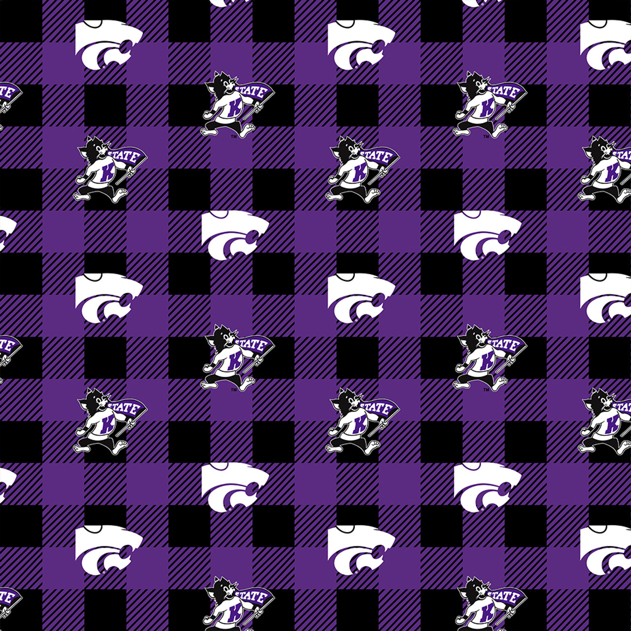 Kansas State University Wildcats Buffalo Plaid Fleece Fabric Remnants