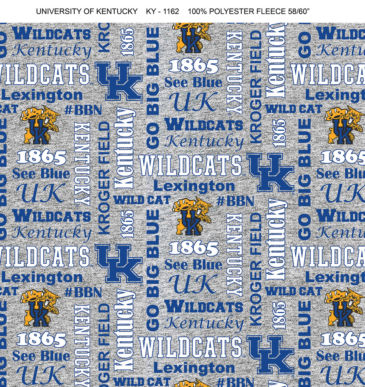 University of Kentucky Wildcats Heather Verbiage Fleece Fabric Remnants