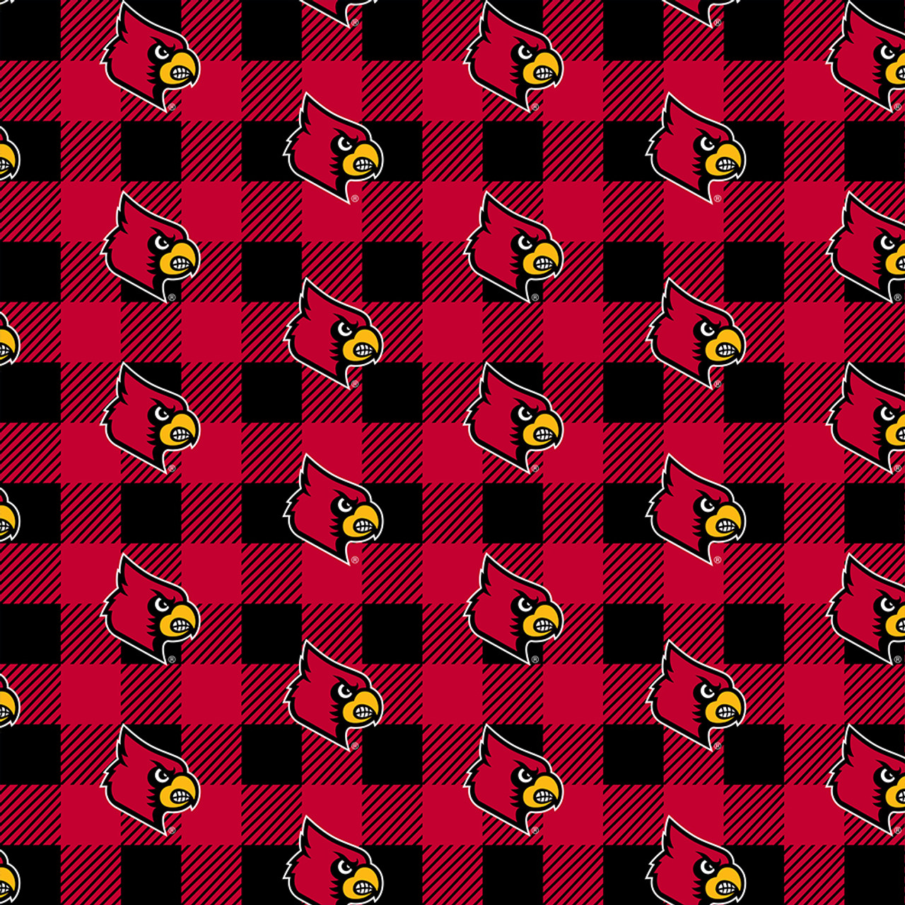 University of Louisville Cardinals Buffalo Plaid Fleece Fabric Remnants