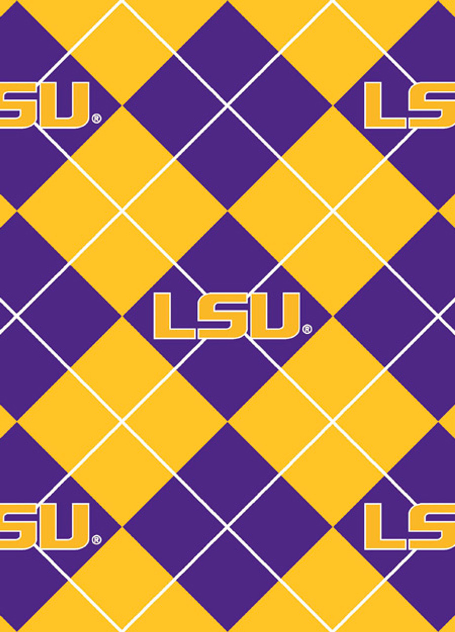 Louisiana State University LSU Tigers Argyle Fleece Fabric Remnants