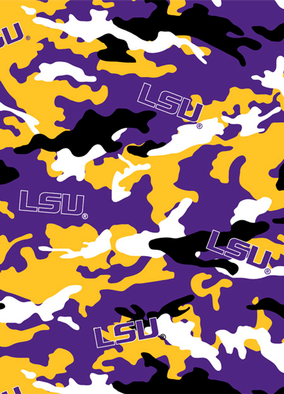 Louisiana State University LSU Tigers Camouflage Fleece Fabric Remnants