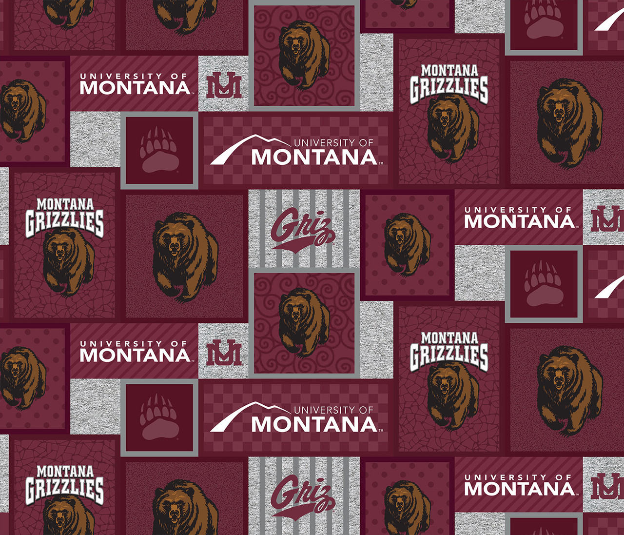 University of Montana Grizzlies College Patch Fleece Fabric Remnants