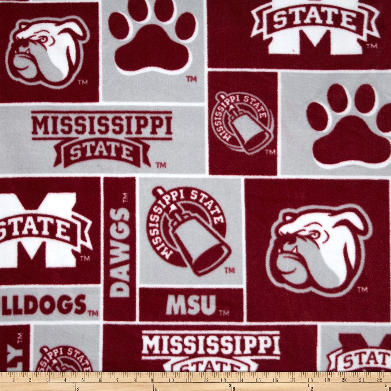 Mississippi State University Bulldogs Geometric Fleece Fabric Remnants