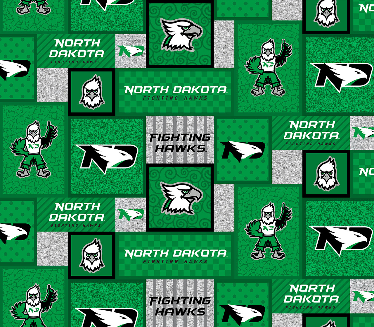 University of North Dakota Fighting Hawks College Patch Fleece Fabric Remnants