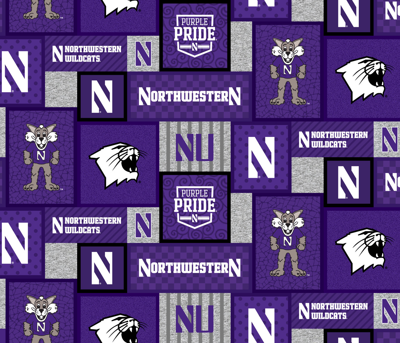 Northwestern University Wildcats College Patch Fleece Fabric Remnants
