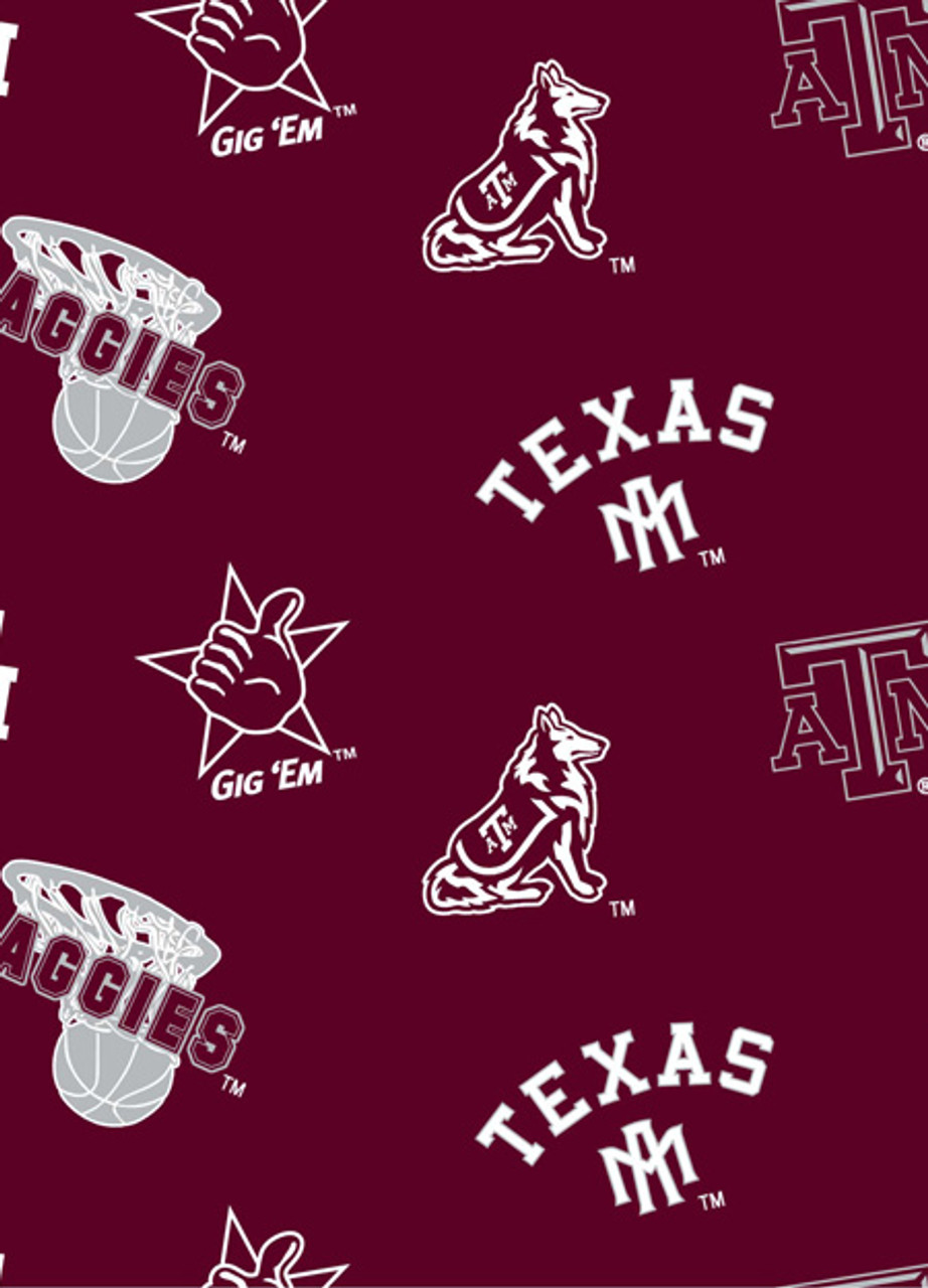 Texas A&M Aggies All Over Fleece Fabric Remnants