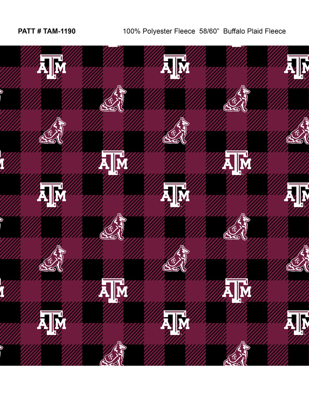 Texas A&M Aggies Buffalo Plaid Fleece Fabric Remnants