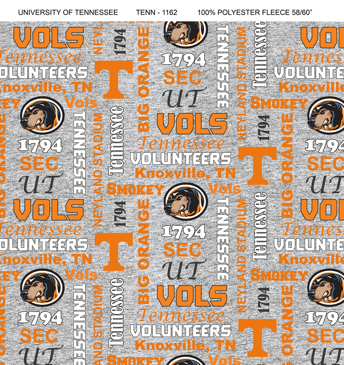 University of Tennessee Volunteers Heather Verbiage Fleece Fabric Remnants