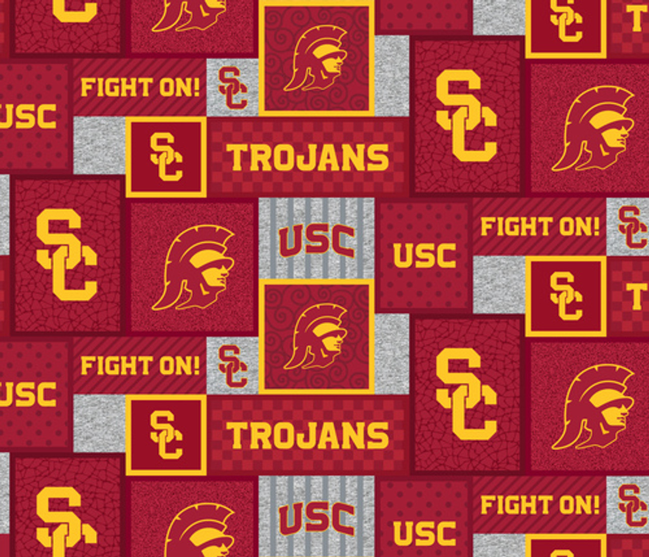 University of Southern California USC Trojans College Patch Fleece Fabric Remnants