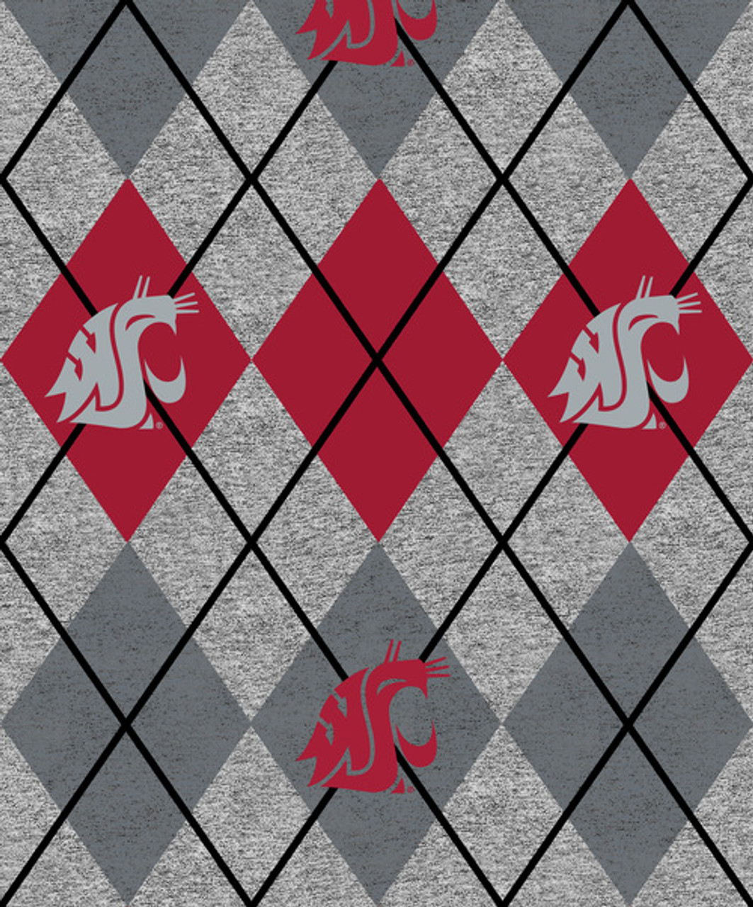 Washington State University WSU Cougars Heather Argyle Fleece Fabric Remnants