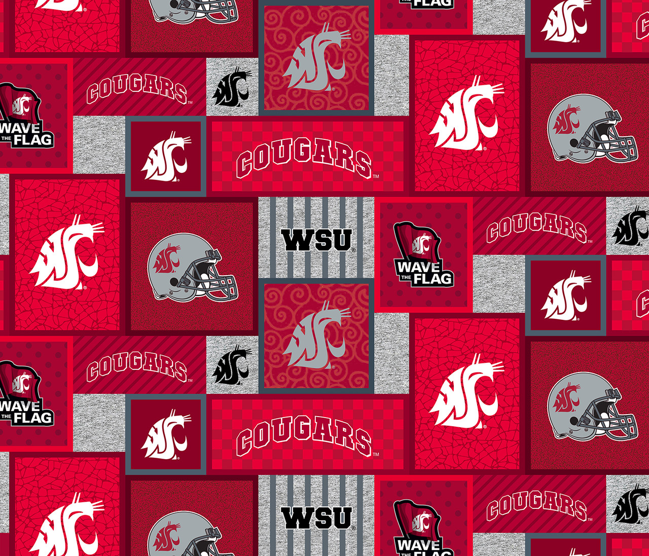 Washington State University WSU Cougars College Patch Fleece Fabric Remnants