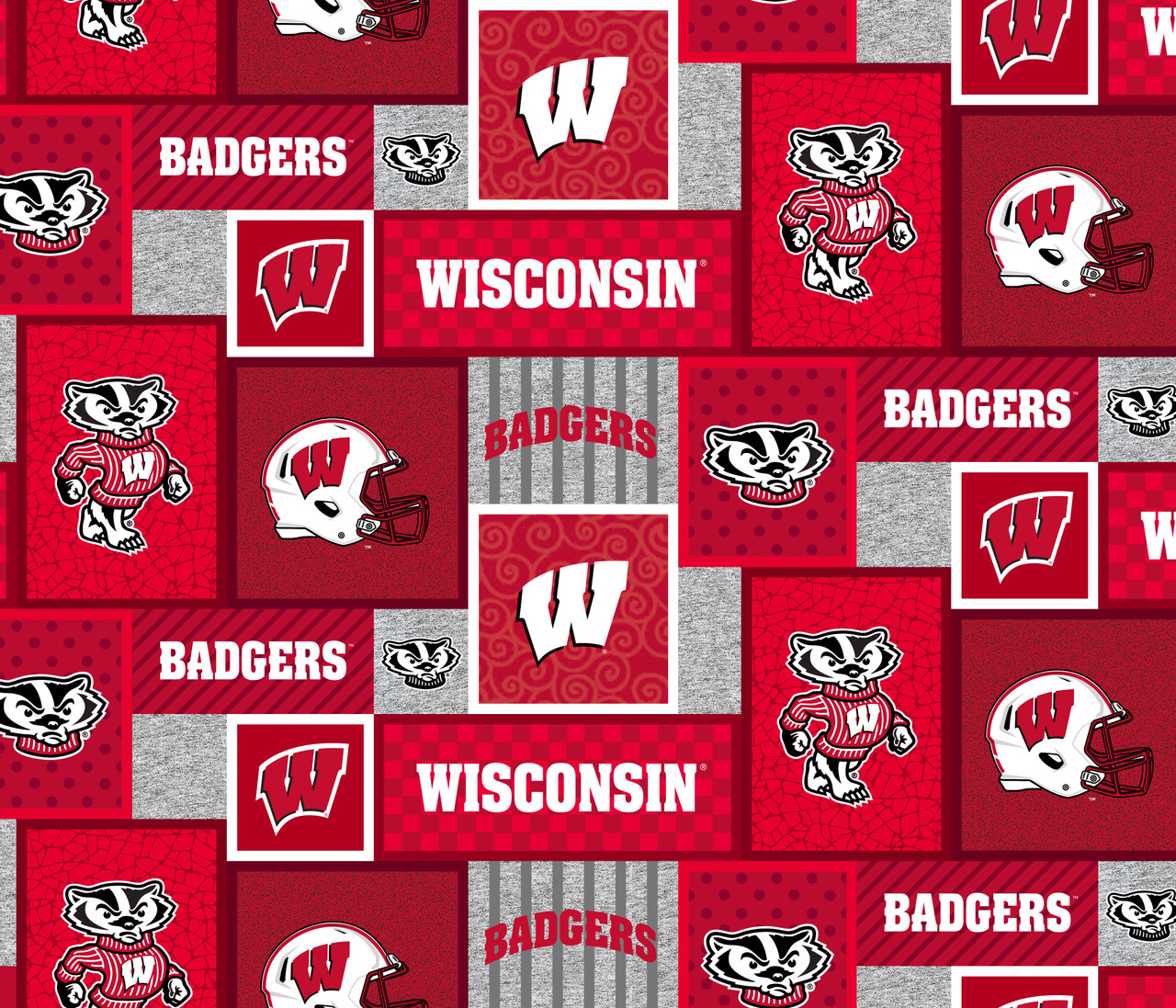 University of Wisconsin Badgers College Patch Fleece Fabric Remnants