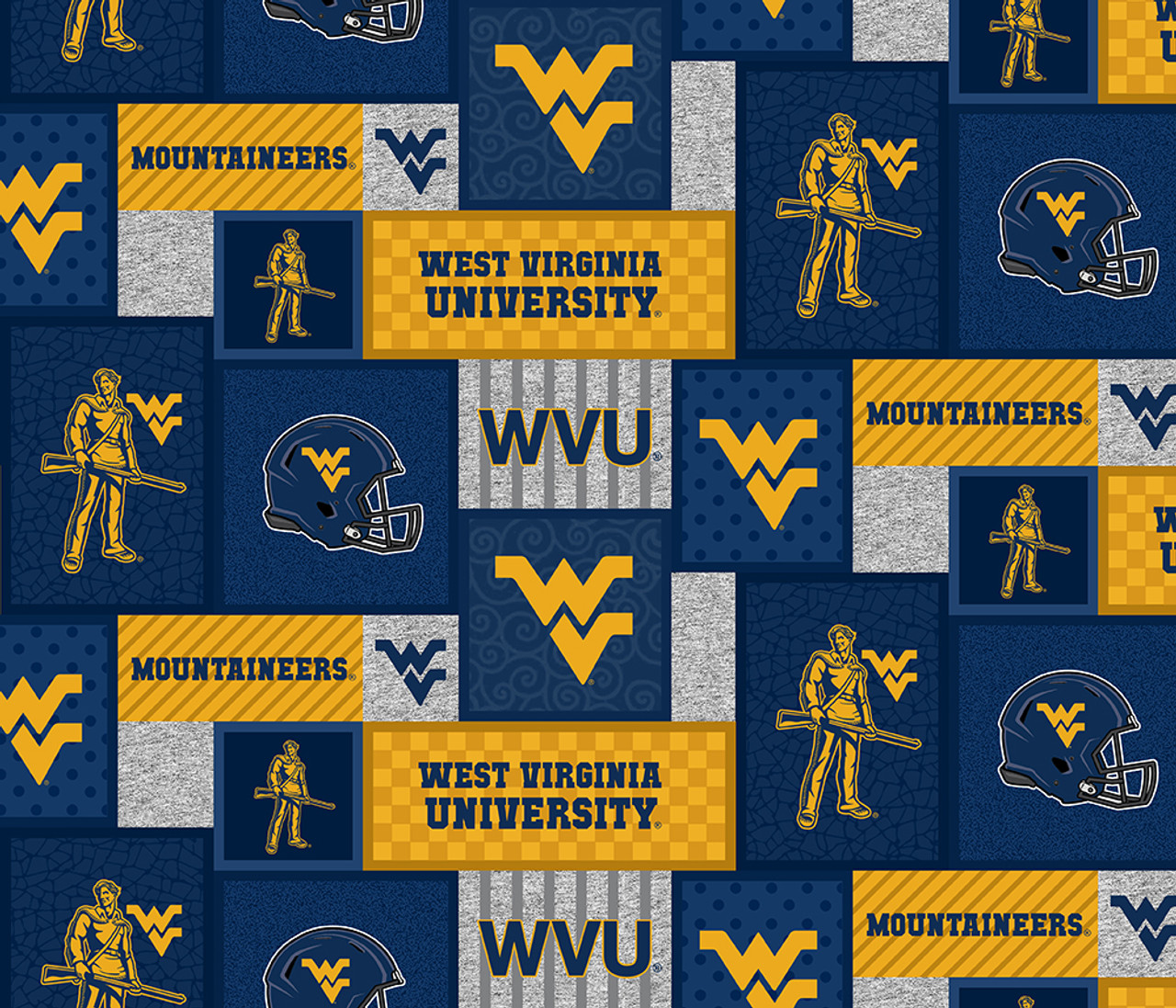 West Virginia University WVU Mountaineers College Patch Fleece Fabric Remnants