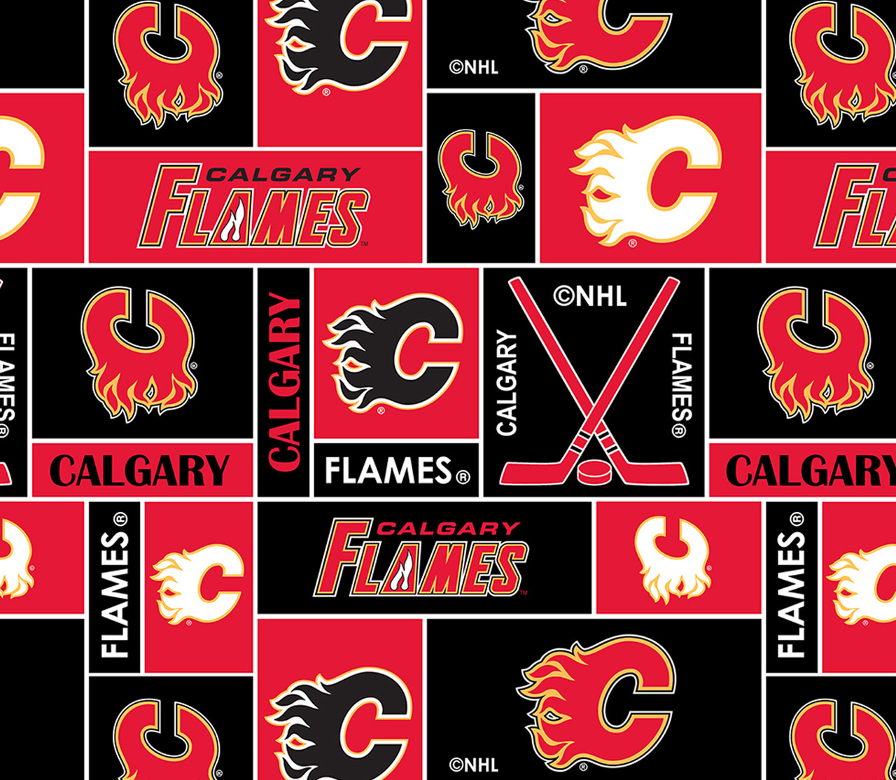 Calgary Flames Geometric NHL Fleece Fabric Remnants