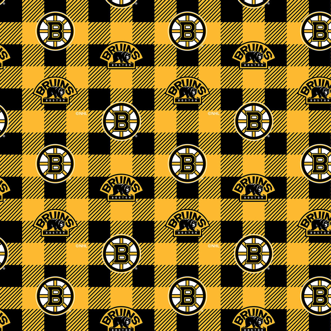 Boston Bruins Buffalo Plaid NHL Fleece Fabric Remnants