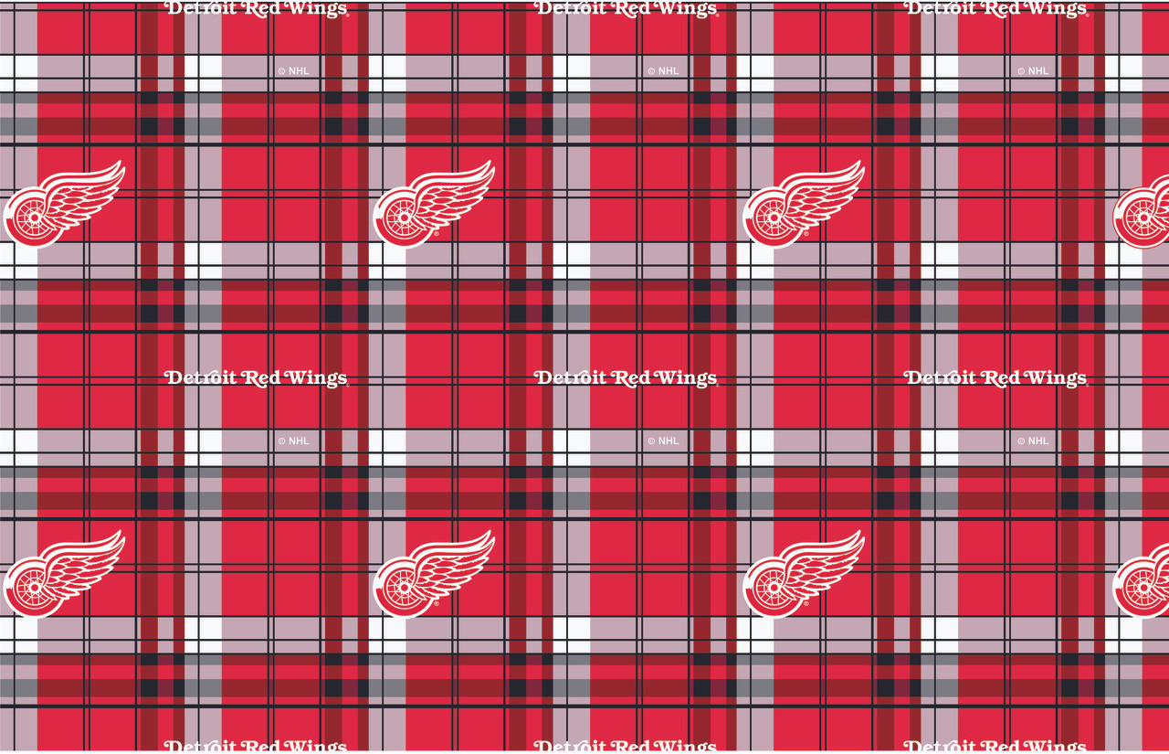 Detroit Red Wings Plaid NHL Fleece Fabric Remnants