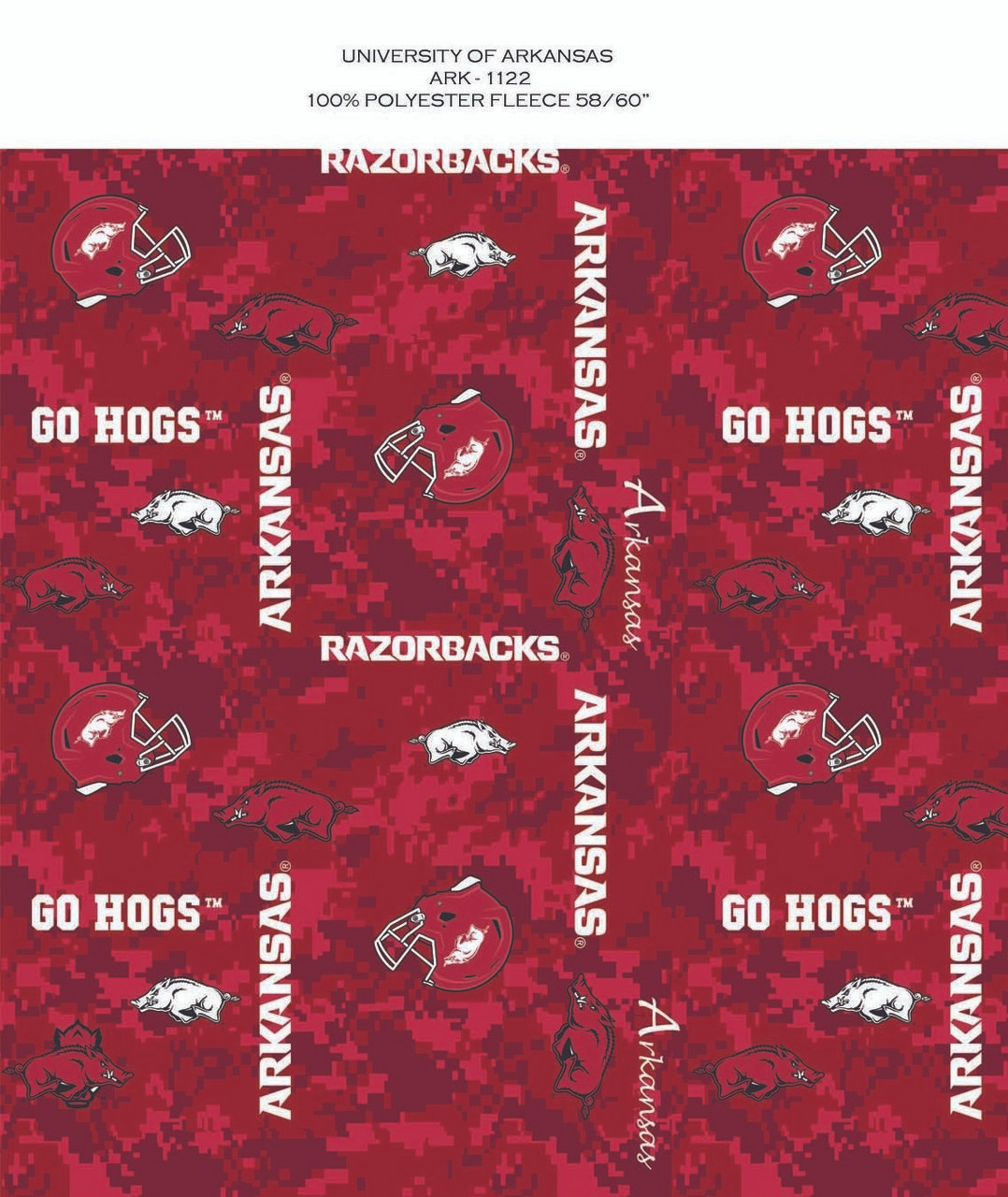 University of Arkansas Razorbacks Digi Camo Fleece Fabric Remnants