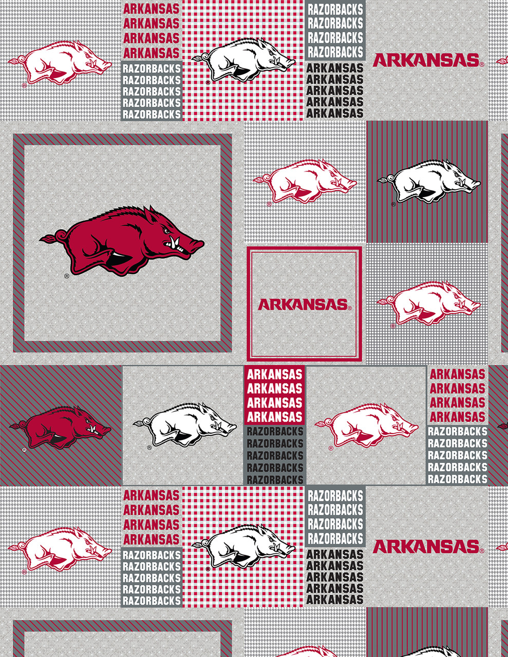 University of Arkansas Razorbacks Grey Block Fleece Fabric Remnants