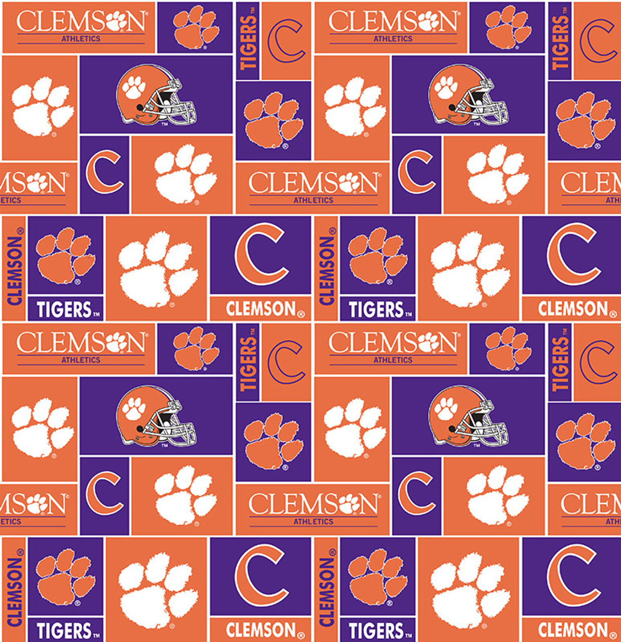 Clemson University Tigers Geometric Fleece Fabric Remnants