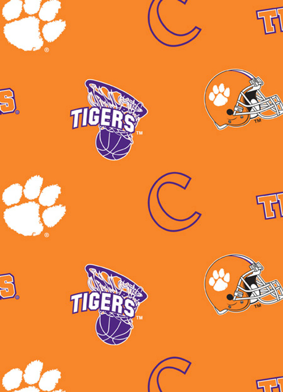 Clemson University Tigers All Over Fleece Fabric Remnants