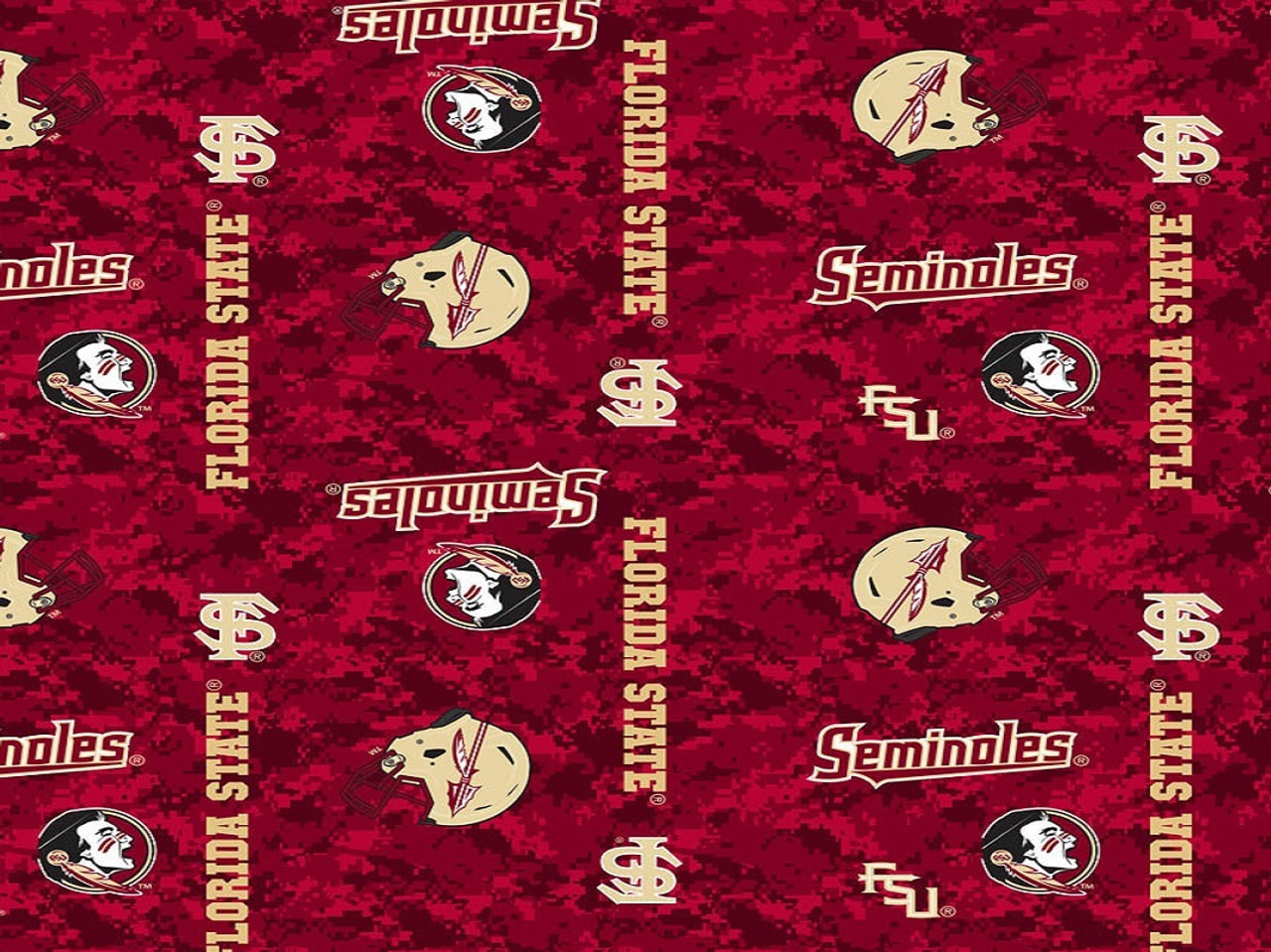 Florida State University FSU Seminoles Digi Camo Fleece Fabric Remnants
