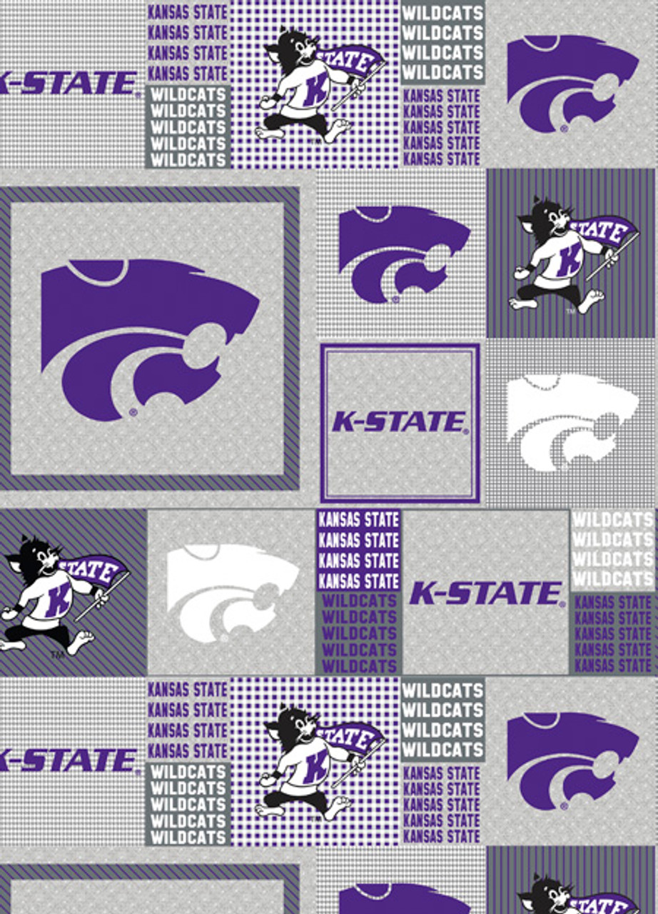 Kansas State University Wildcats Grey Block Fleece Fabric Remnants