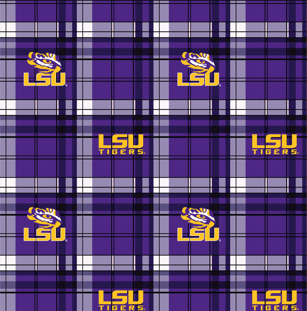 Louisiana State University LSU Tigers Plaid Fleece Fabric Remnants