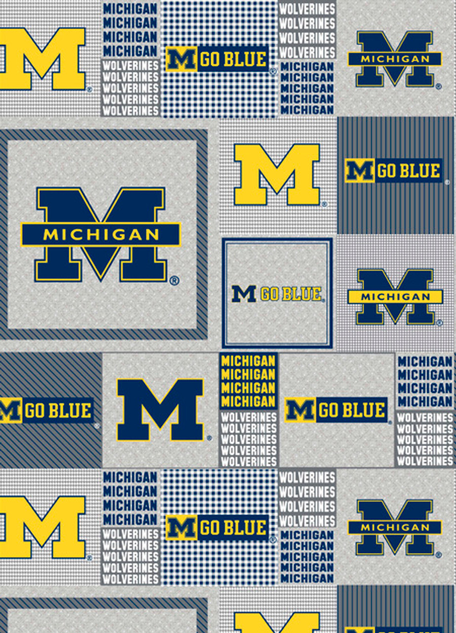 University of Michigan Wolverines Grey Block Fleece Fabric Remnants