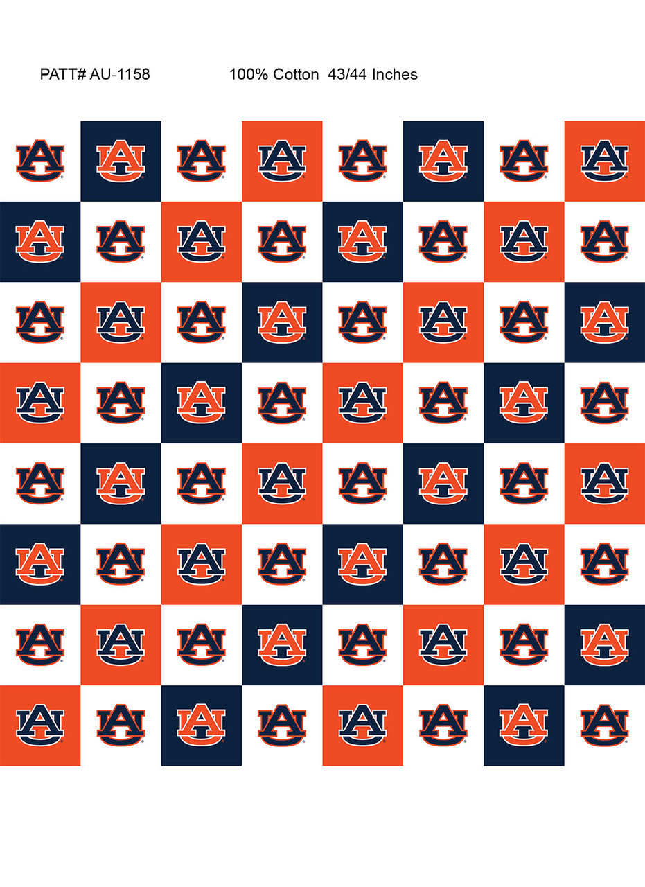 Auburn University Tigers Cotton Fabric with Collegiate Check Print or Matching Solid Cotton Fabrics