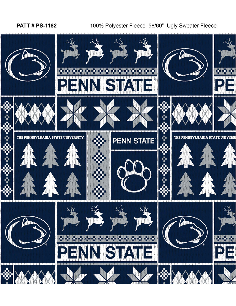 Penn State Nittany Lions Christmas Fleece Fabric Remnants