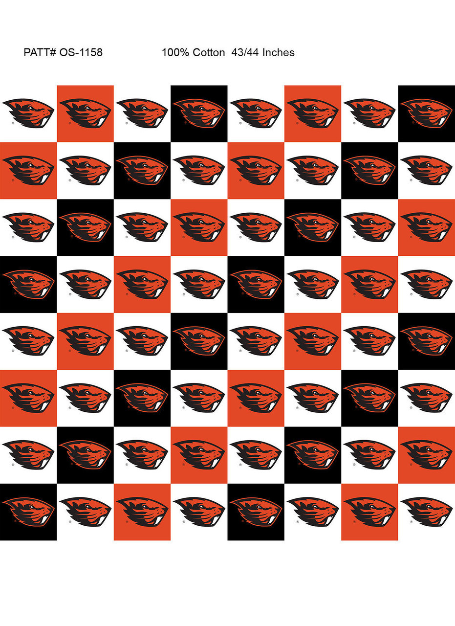 Oregon State University Beavers Cotton Fabric with Collegiate Check Print or Matching Solid Cotton Fabrics